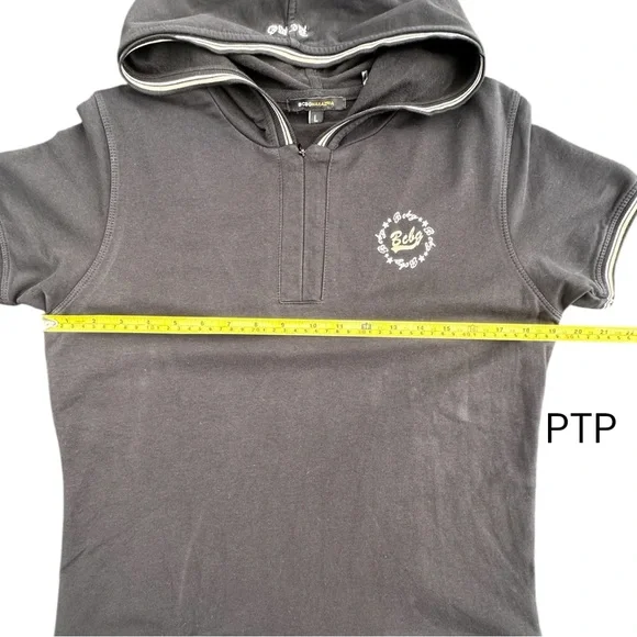 BCBGirls Vintage Y2K Black Short Sleeve Quarter Zip Hoodie Logo Large - Picture 5 of 12